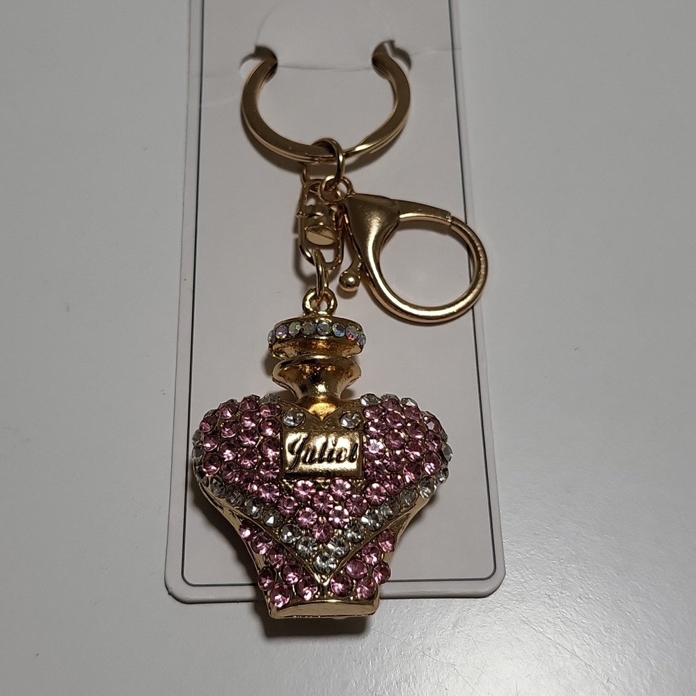 Pink Crystal Heart Keychain Bag Charm